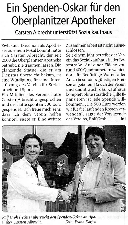Zeitungsausschnitt Wochenspiegel vom 21. Mai 2011